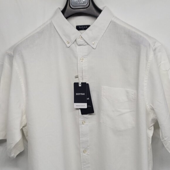 Sedyrak Mens Shirt Linen Blend XL Button Up Short Sleeve White Premium NWT - Picture 2 of 13